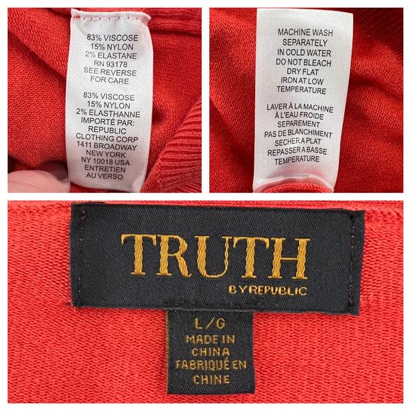 Truth‎ Cardigan Women's L Coral Fall Color Minimalist Preppy Soft Halloween Prep - Picture 5 of 6